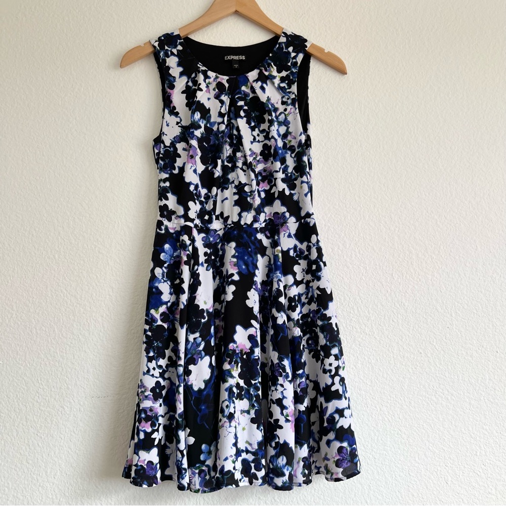 Express Blue and White Sleeveless Mini Dress